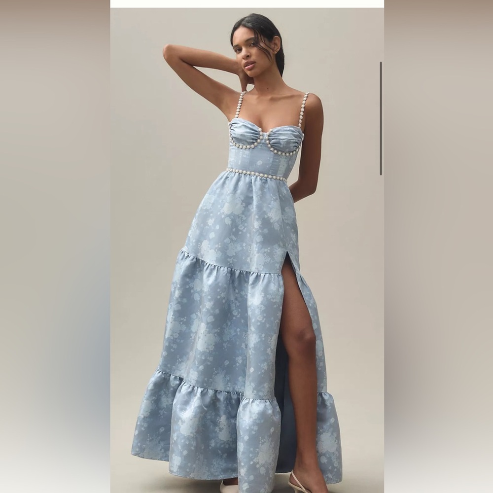 V Chapman Lucetta corset tiered maxi dress